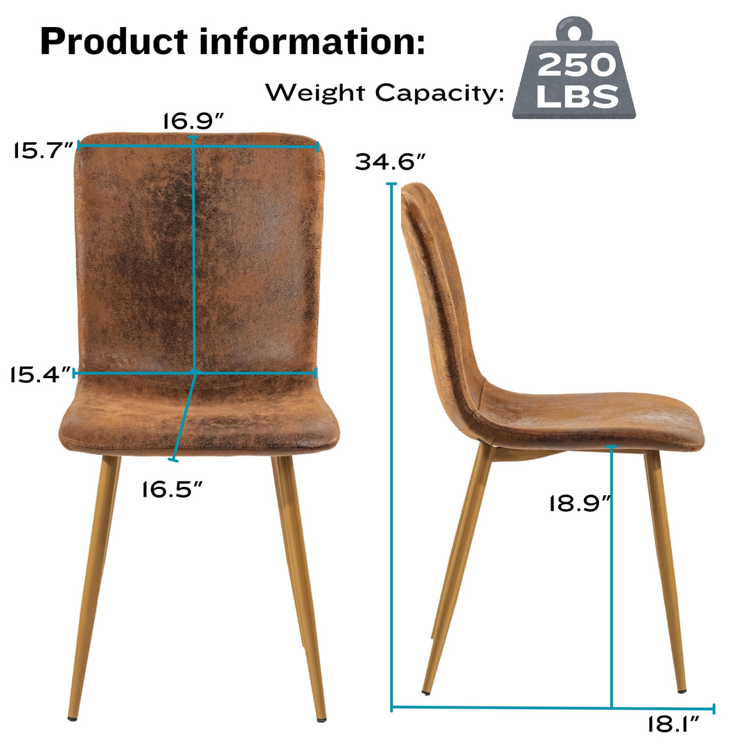 Ensemble de 4 chaises de salle à manger FurnitureR, chaise confortable avec dossier en daim et pieds en métal robustes pour cuisine, salon, chambre, salle d'attente, marron 