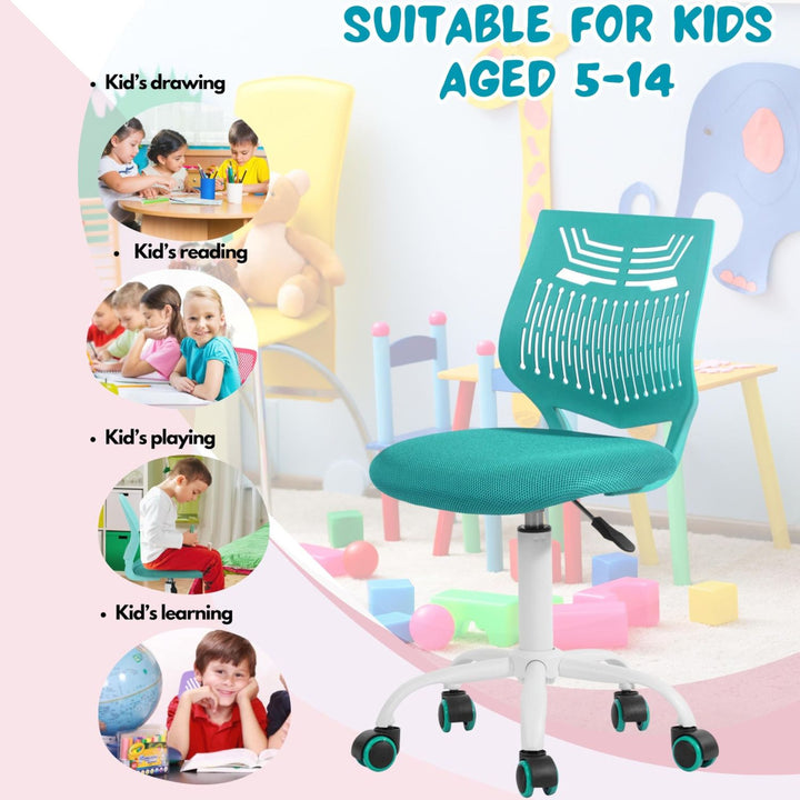 Chaise de bureau FurnitureR sans accoudoirs, réglable, avec coussin rembourré en maille, pivotante et à roulettes, verte.