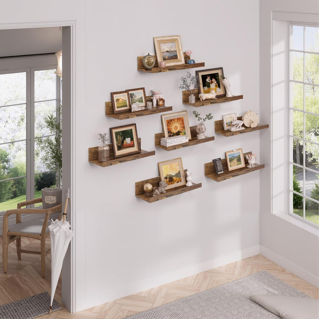 Étagères murales flottantes FurnitureR, ensemble de 8 étagères murales en bois de 40 cm de large, style moderne, pour le salon, couleur marron.