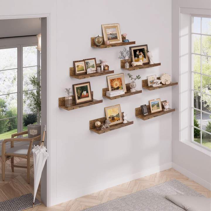 Étagères murales flottantes FurnitureR, ensemble de 8 étagères murales en bois de 40 cm de large, style moderne, pour le salon, couleur marron.