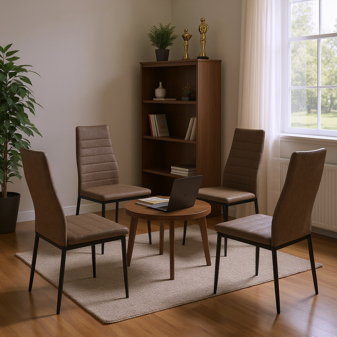 Ensemble de 4 chaises de salle à manger FurnitureR, rembourrées et revêtues de tissu, ergonomiques, à dossier haut et sans accoudoirs, pour la cuisine et la salle à manger, gain de place, marron