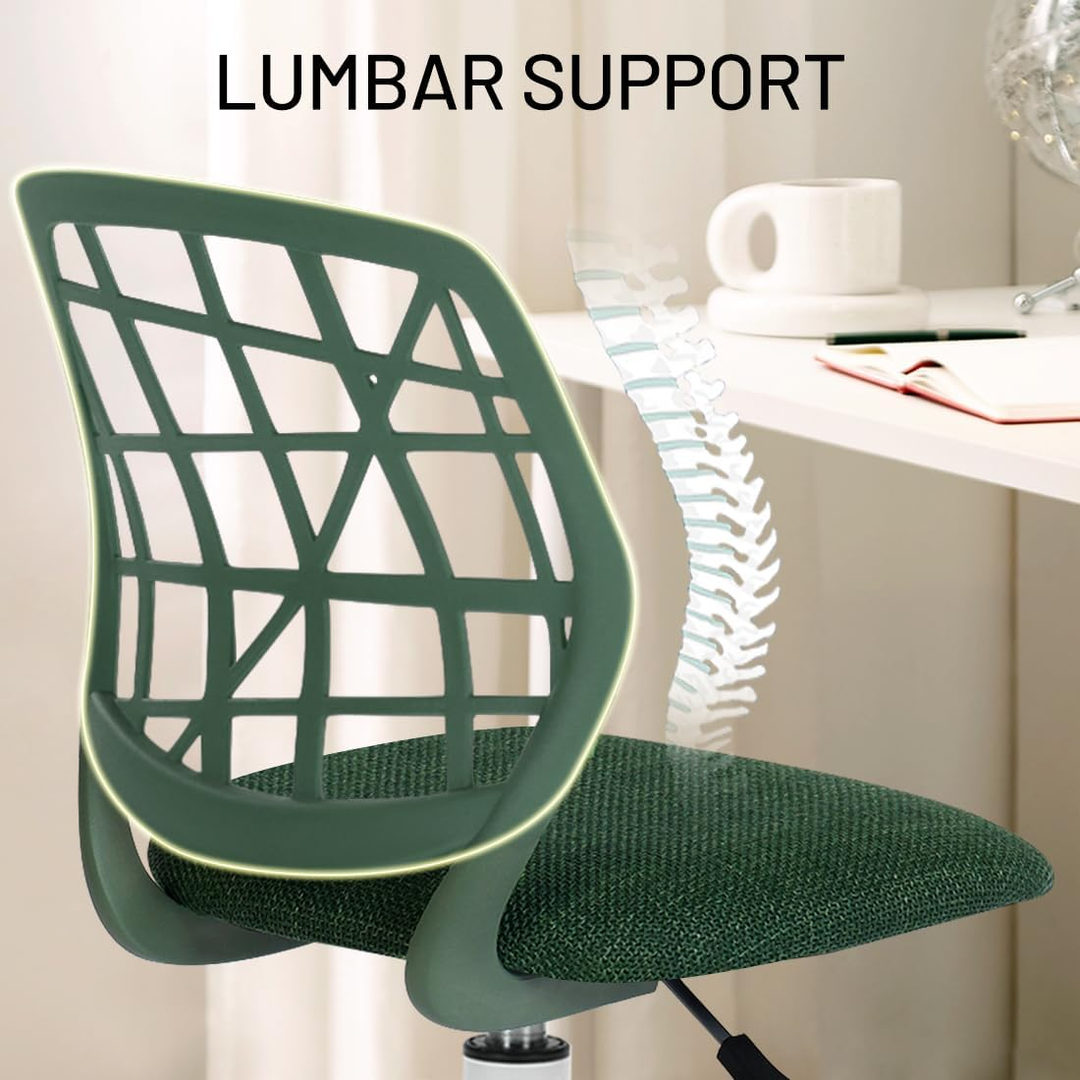 Chaise de bureau FurnitureR, chaise d'ordinateur réglable avec dossier en plastique et assise rembourrée, pivotante et à roulettes, vert foncé