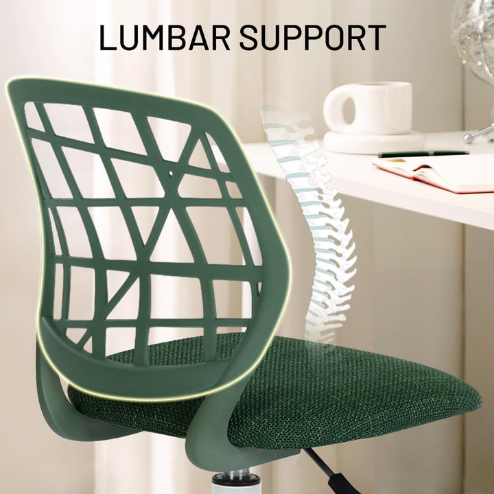 Chaise de bureau FurnitureR, chaise d'ordinateur réglable avec dossier en plastique et assise rembourrée, pivotante et à roulettes, vert foncé