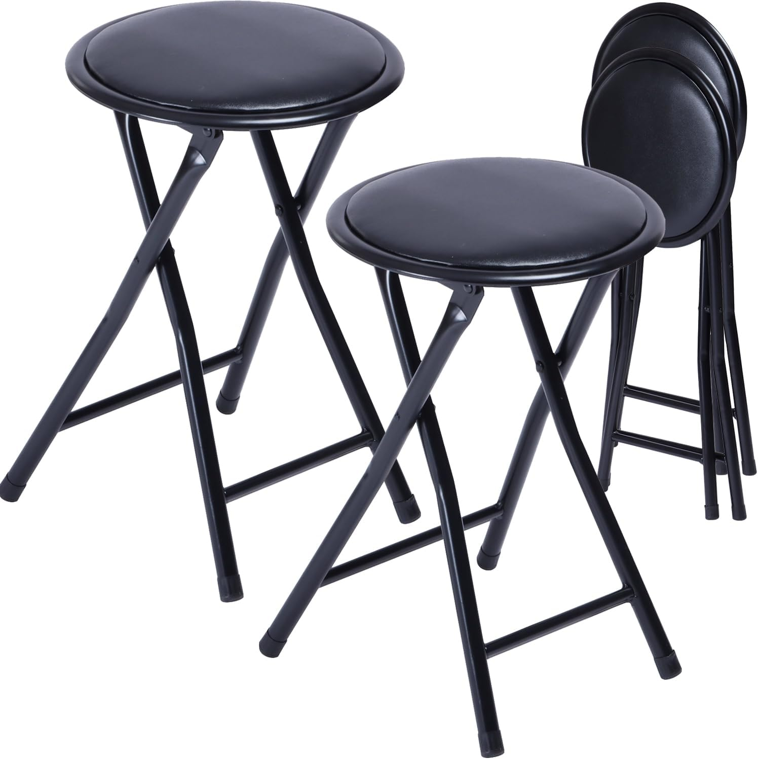 Tabourets pliants FurnitureR, lot de 2, 45 cm, sans dossier, pliables, rembourrés, ronds, portables, pour intérieur/extérieur, structure en métal, coussin en PVC