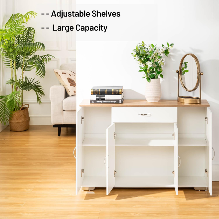 Buffet de style ferme moderne FurnitureR, meuble de rangement, table basse en bois avec tiroir et étagères, 110 cm (43,3 po), style grange