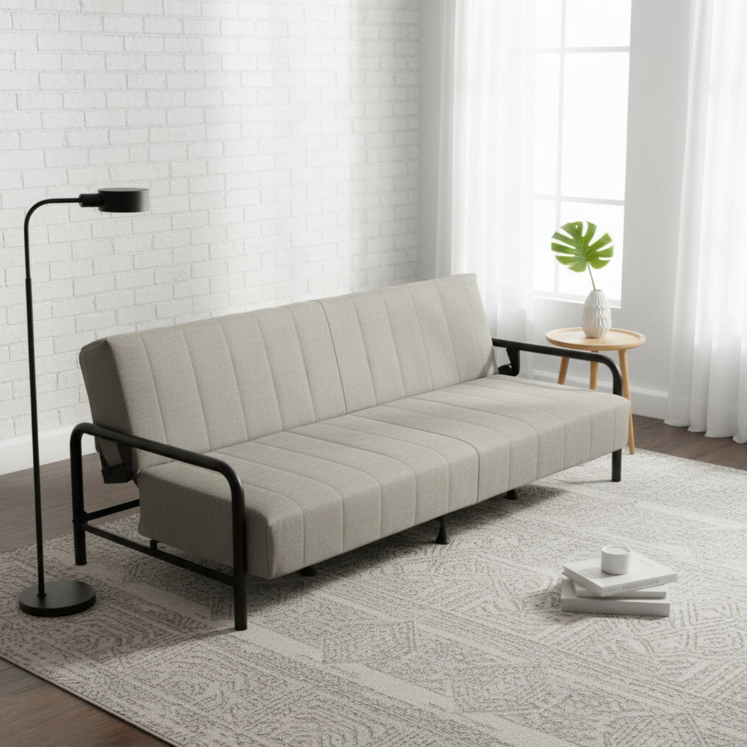 FurnitureR Convertible Folding Sofa Bed with Metal Armrests, Dual-Mode Reclining Backrest, Modern Sleeper Couch for Living Room, Guest Room, Apartment