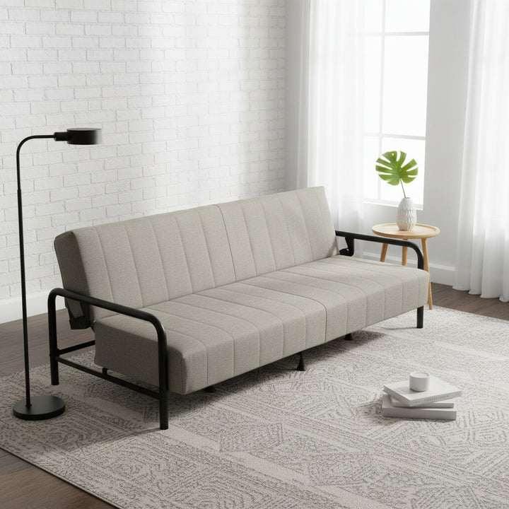 FurnitureR Convertible Folding Sofa Bed with Metal Armrests, Dual-Mode Reclining Backrest, Modern Sleeper Couch for Living Room, Guest Room, Apartment