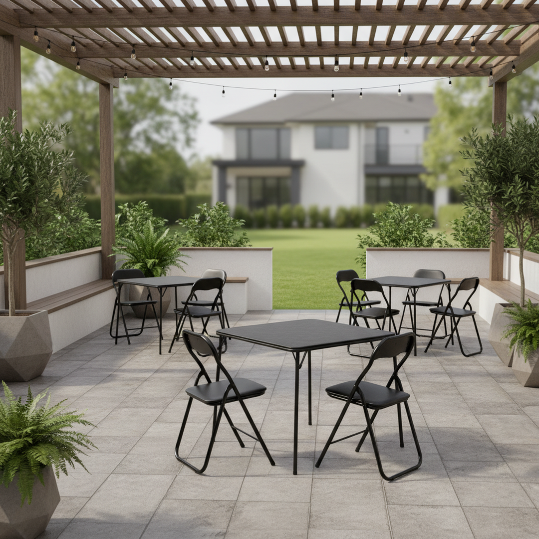 FurnitureR 7-Piece Folding Card Table and Chair Set for 6 – No Assembly Required, Space-Saving Square Table with 6 Foldable Chairs