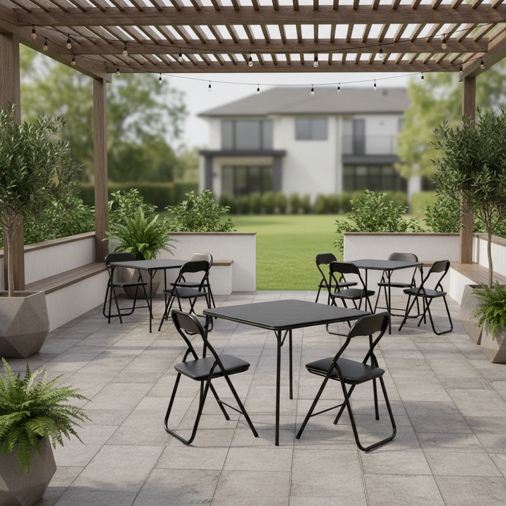 FurnitureR 7-Piece Folding Card Table and Chair Set for 6 – No Assembly Required, Space-Saving Square Table with 6 Foldable Chairs