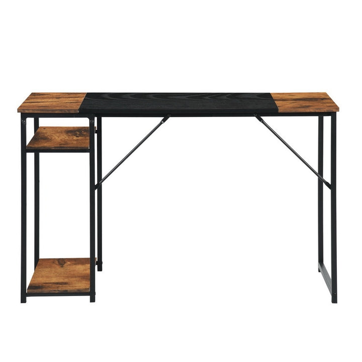 FurnitureR Bureau moderne marron+noir, 120x60x74cm, cadre métallique robuste, meuble gain de place idéal pour bureau ou maison, style contemporain, facile à assembler