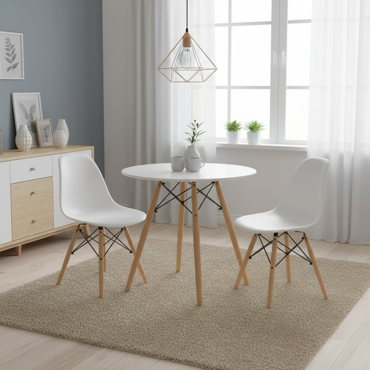 Runder Esstisch von FurnitureR, 80 cm Durchmesser, für 2-4 Personen, stilvoller runder Tisch mit Holzbeinen für Küche, Café und Hobbyraum, Weiß