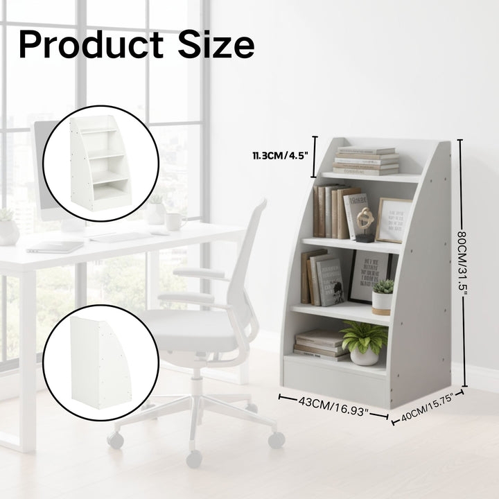 FurnitureR Bücherregal mit 4 offenen Ablagen, kleines Bücherregal aus Holz, Aufbewahrungsorganizer für Spielzimmer, Schlafzimmer, Wohnzimmer