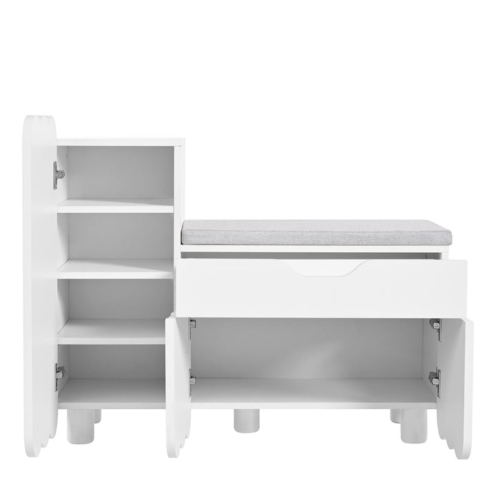 FurnitureR 1-Pack Blanc Banc d'Entrée, Design Moderne, Matériau MDF, Espace de Rangement, Confort et Style
