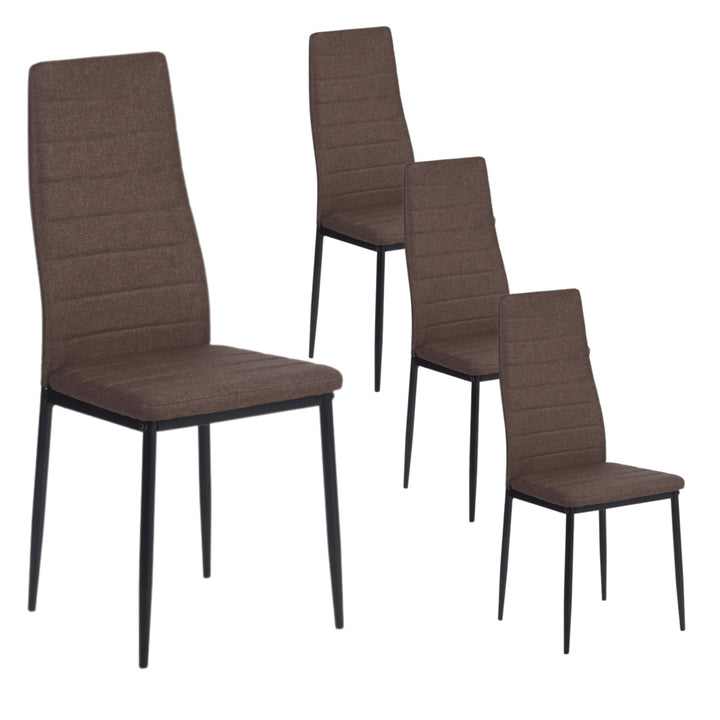 Ensemble de 4 chaises de salle à manger FurnitureR, rembourrées et revêtues de tissu, ergonomiques, à dossier haut et sans accoudoirs, pour la cuisine et la salle à manger, gain de place, marron