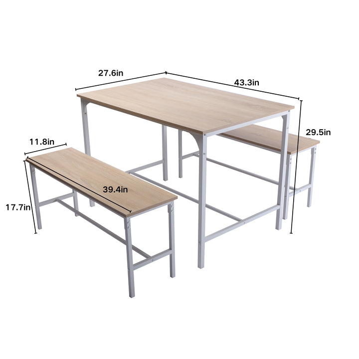 FurnitureR Essgruppe für 4 Personen, 3-teiliges Esszimmer-Set mit Metallgestell und MDF-Platte, 110 cm (43,3 Zoll) Küchen-Essgruppe für Küche und Esszimmer, Eiche