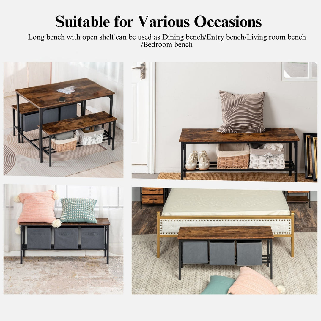 Ensemble table et bancs 3 pièces FurnitureR pour 4 personnes, style campagnard, marron.