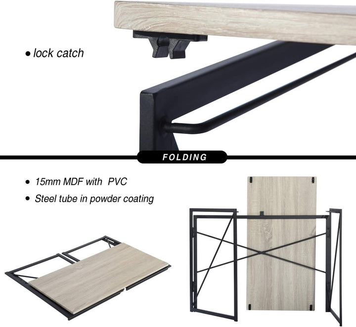 FurnitureR Folding Computer Table, Small Space Foldable Desk, MDF & Metal Frame, Portable Desk for Home Office, Writing Workstation for Living Room, Bedroom, Dormitory, 100x50x75.5cm