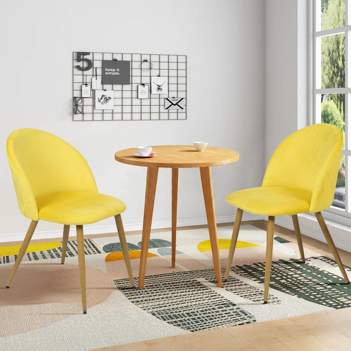FurnitureR Polsterstuhl aus Samt, mittelhohe Rückenlehne, armlos, mit Holzbeinen, für Küche, Schlafzimmer und Wohnzimmer, 1 Stück, Gelb
