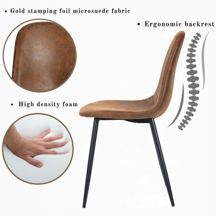 FurnitureR Dining Chairs Set of 6 with Metal Legs, Suede Fabric Comfortable Side Seating Mid-Back Amrless for Kitchen, Restarant, Living Room, Brown