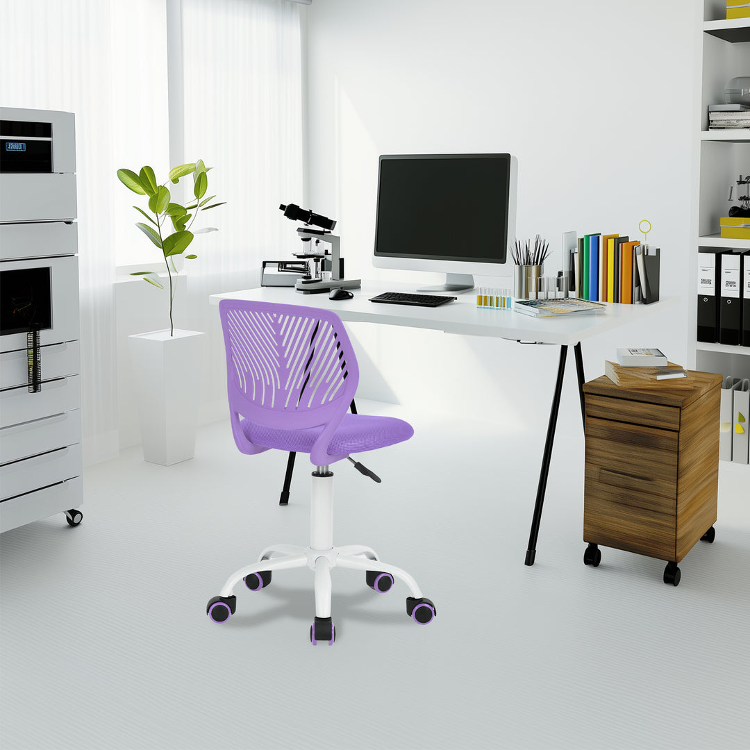 FurnitureR Desk Chair Small Study Chairs Armless for Teens, Swivel Rolling Lightweight Mid Back Task Chair with Wheels and Mesh Padded Cushion, Purple