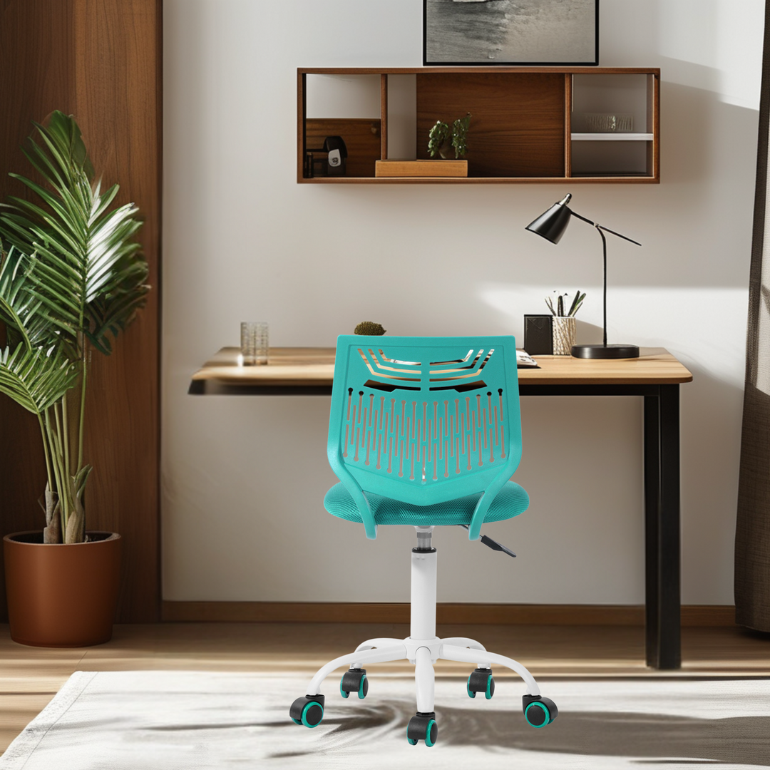 Chaise de bureau FurnitureR sans accoudoirs, réglable, avec coussin rembourré en maille, pivotante et à roulettes, verte.