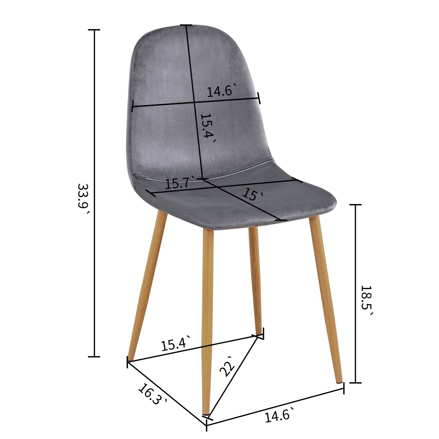Ensemble de 4 chaises de salle à manger FurnitureR, assises en velours pour salle à manger, chaises de cuisine sans accoudoirs, chaise d'appoint à dossier mi-haut pour salon, chambre ou bureau, gris