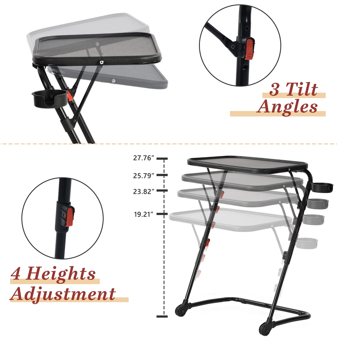 Plateau TV pliable et réglable FurnitureR avec 4 hauteurs et 3 angles d'inclinaison, plateau repas pliable, table d'appoint pour ordinateur portable avec porte-gobelet pour lit et canapé, lot de 4