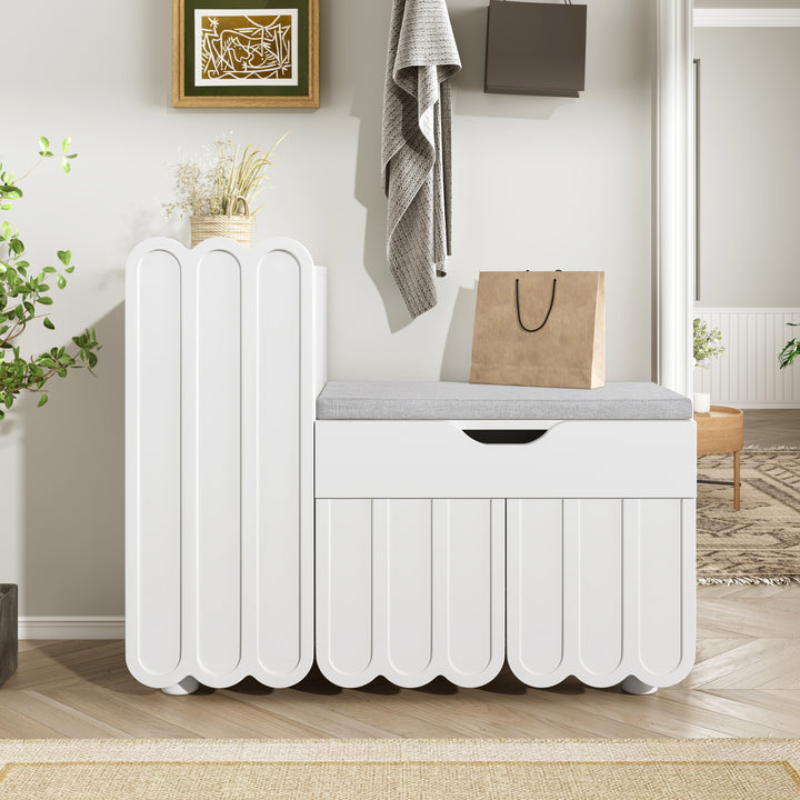 FurnitureR 1-Pack Blanc Banc d'Entrée, Design Moderne, Matériau MDF, Espace de Rangement, Confort et Style