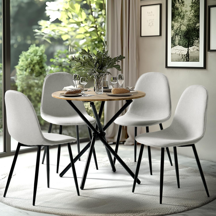Ensemble de 4 chaises de salle à manger FurnitureR, assise confortable en tissu, sans accoudoirs, pieds en métal, style milieu du siècle, pour la cuisine ou le salon, beige