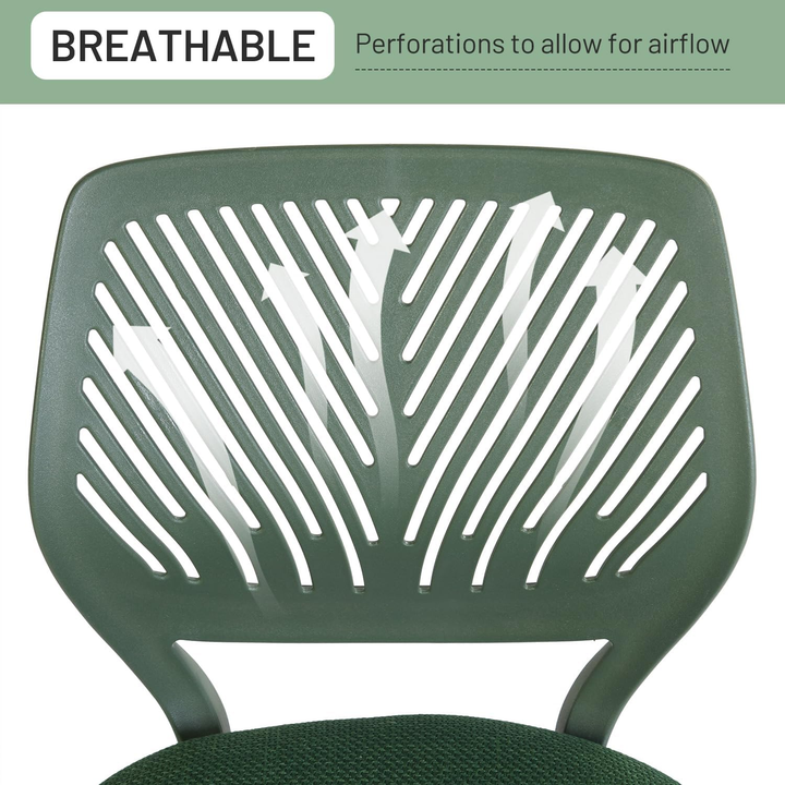 Chaise de bureau FurnitureR, chaise de bureau sans accoudoirs avec coussin rembourré en tissu et dossier mi-haut en plastique, pivotante et réglable, vert foncé.