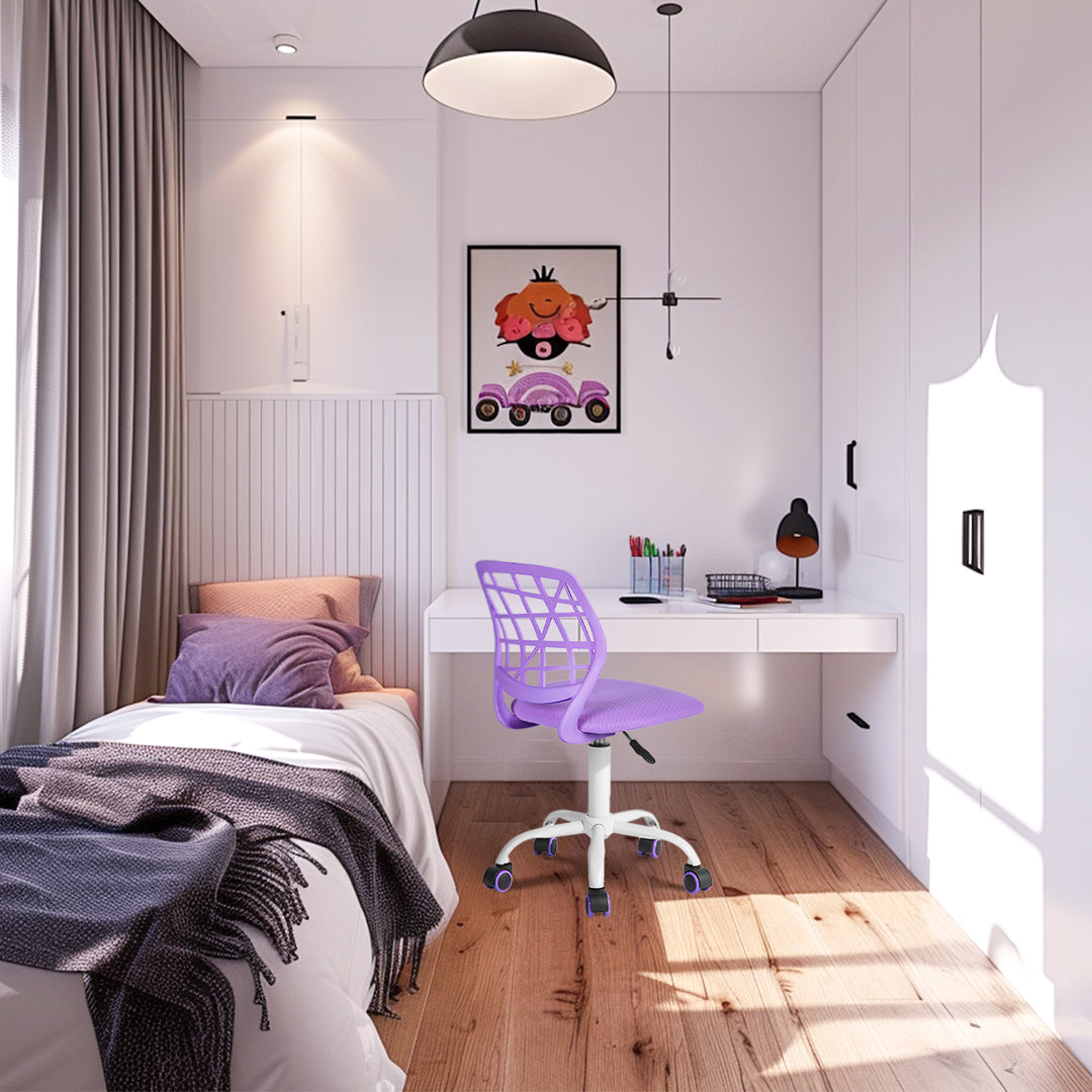 Chaise de bureau FurnitureR, chaise de travail réglable pour ordinateur, avec dossier en plastique et assise rembourrée, pivotante et à roulettes, violette