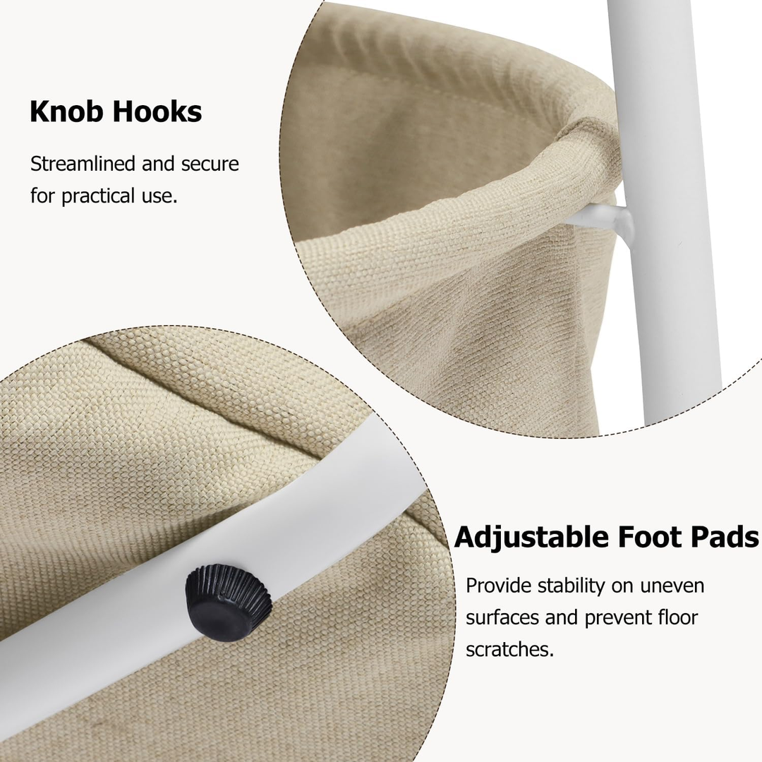 FurnitureR runder Couchtisch mit zwei Ebenen und Stoffkorb, moderner Beistelltisch (75 cm Durchmesser) für Wohnzimmer, Schlafzimmer oder Büro, Weiß/Camel