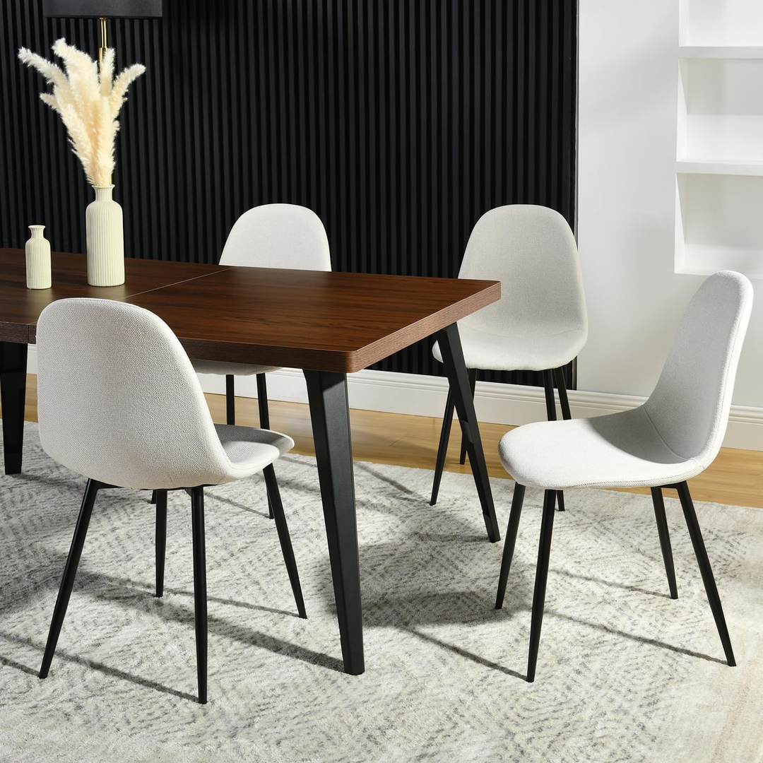 Ensemble de 4 chaises de salle à manger FurnitureR, assise confortable en tissu, sans accoudoirs, pieds en métal, style milieu du siècle, pour la cuisine ou le salon, beige