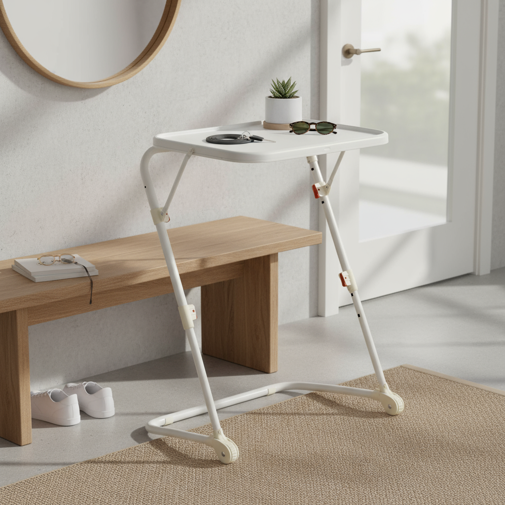 FurnitureR Adjustable Folding TV Tray with 4 Height & 3 Tilt Angle, Foldable Dinner Trays Laptop Snack Table with Cup Holder Sofa, 3PCS. White