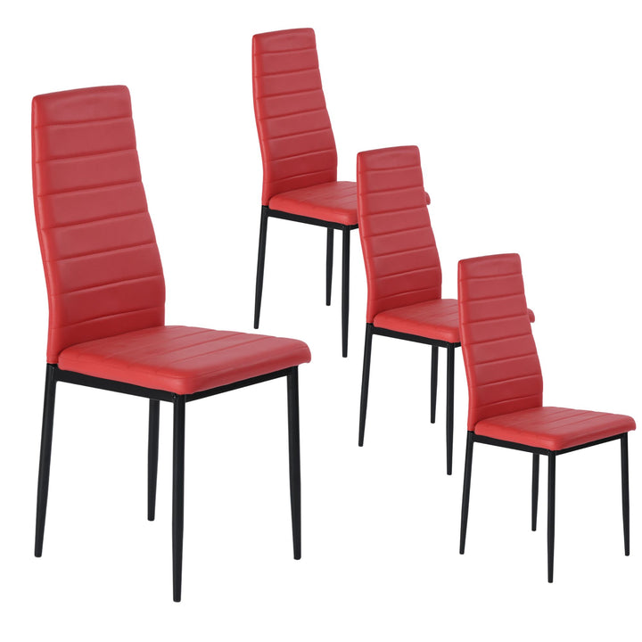 FurnitureR Dining Chairs PU Leather Set of 4, Ergonomic High Back Upholstered Padded Chair Armless for Home Kitchen Dining Room, Space-Saving, Red
