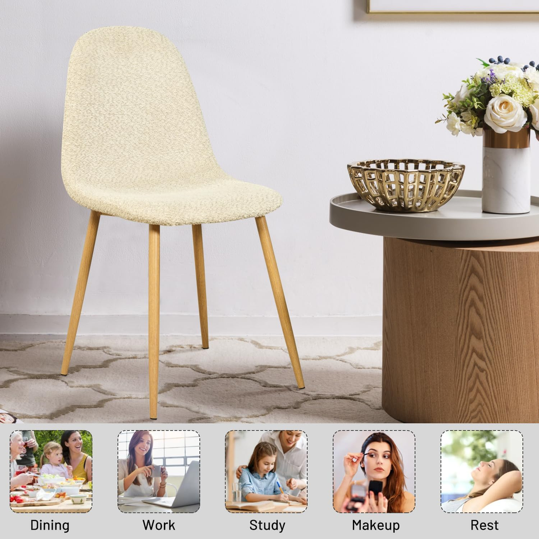 FurnitureR Esszimmerstühle, 4er-Set, Chenille-Stoffbezug, armlose Stühle mit mittelhoher Rückenlehne für Küche, Wohnzimmer und Schlafzimmer, Beige