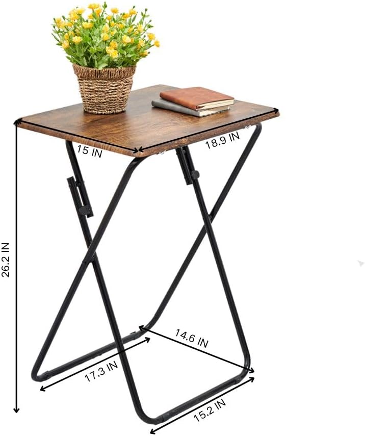 Ensemble de 2 plateaux-repas pliables FurnitureR, plateaux repas pliables, tables d'appoint compactes pour lit, canapé ou fauteuil, structure en métal et plateau en bois, marron