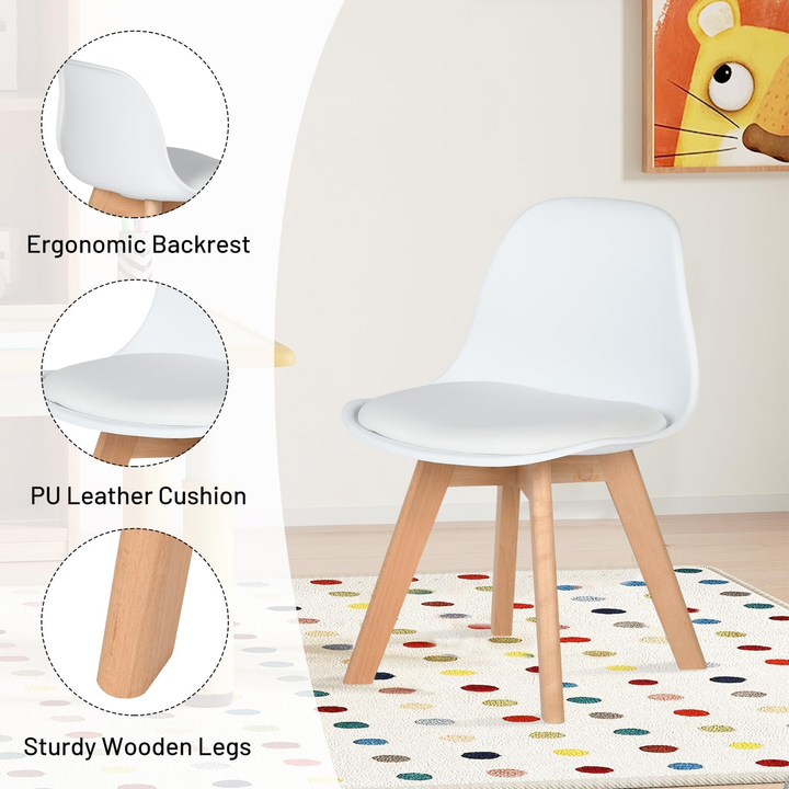 Chaise de bureau FurnitureR pour petits enfants, dossier mi-haut en plastique, sans accoudoirs, pieds en bois, lot de 2, blanche.