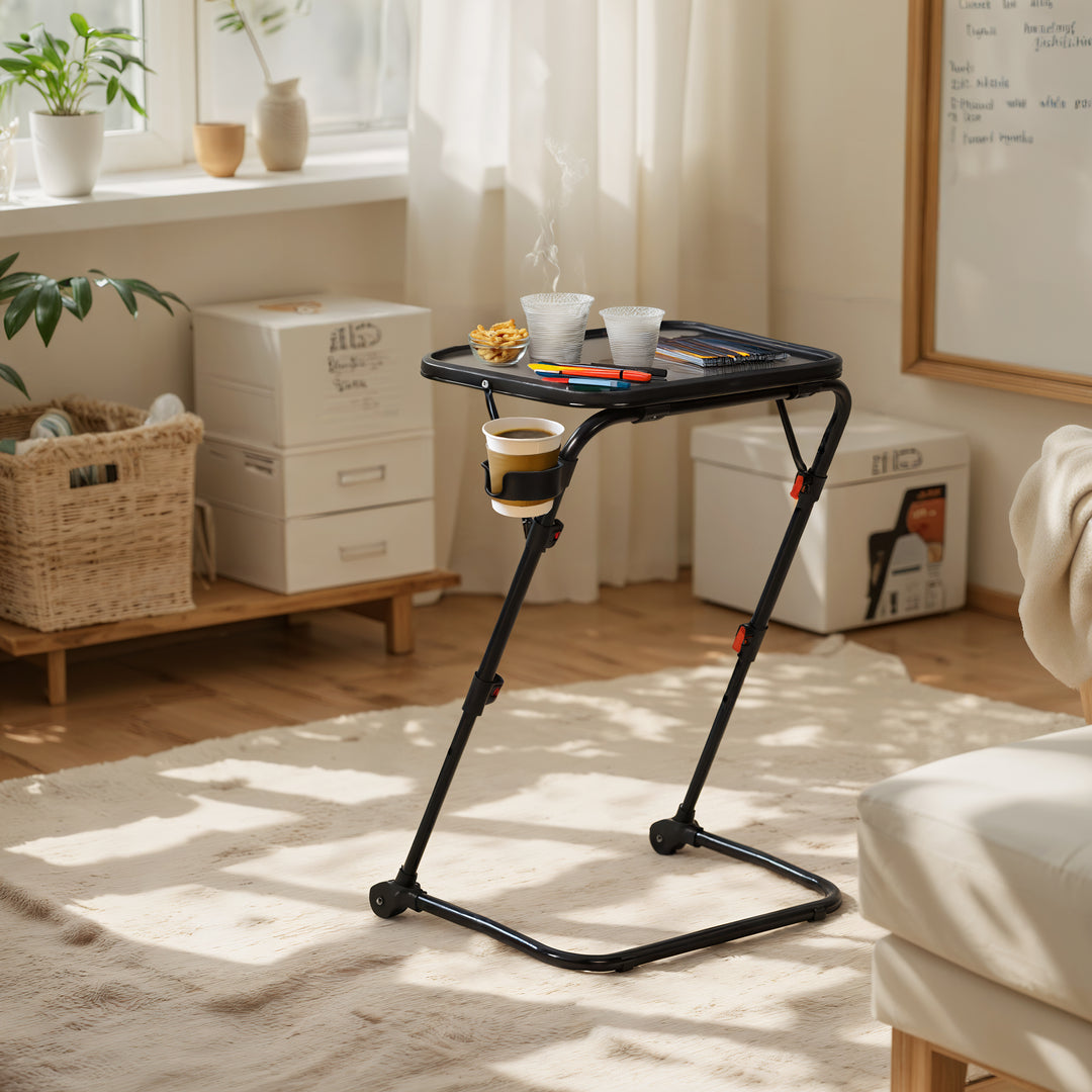 Plateau TV pliable et réglable FurnitureR avec 4 hauteurs et 3 angles d'inclinaison, plateau repas pliable, table d'appoint pour ordinateur portable avec porte-gobelet pour lit et canapé, lot de 4