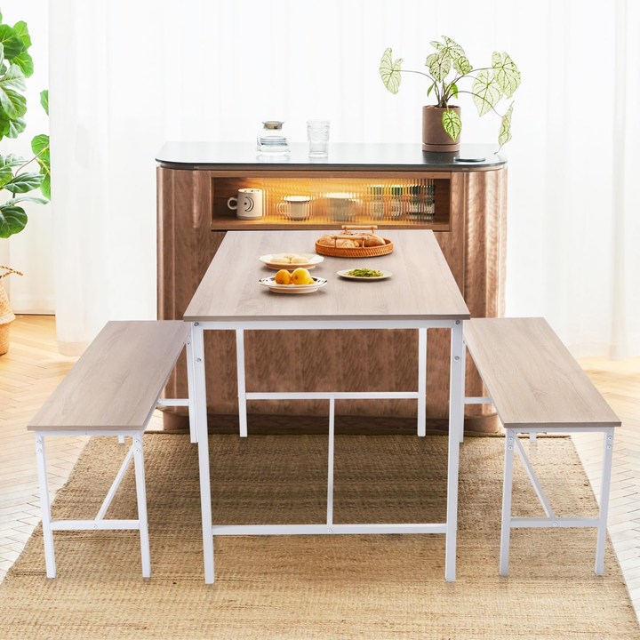 FurnitureR Essgruppe für 4 Personen, 3-teiliges Esszimmer-Set mit Metallgestell und MDF-Platte, 110 cm (43,3 Zoll) Küchen-Essgruppe für Küche und Esszimmer, Eiche