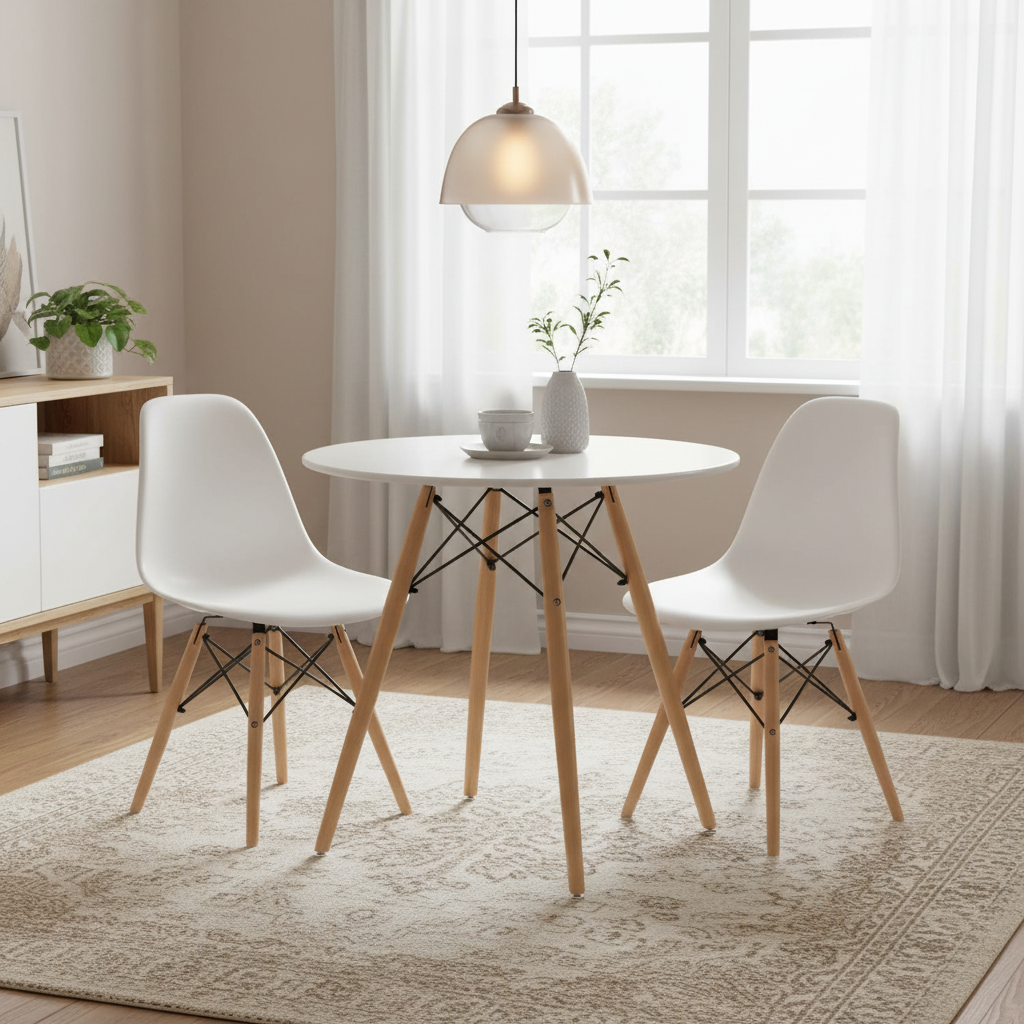 Runder Esstisch von FurnitureR, 80 cm Durchmesser, für 2-4 Personen, stilvoller runder Tisch mit Holzbeinen für Küche, Café und Hobbyraum, Weiß