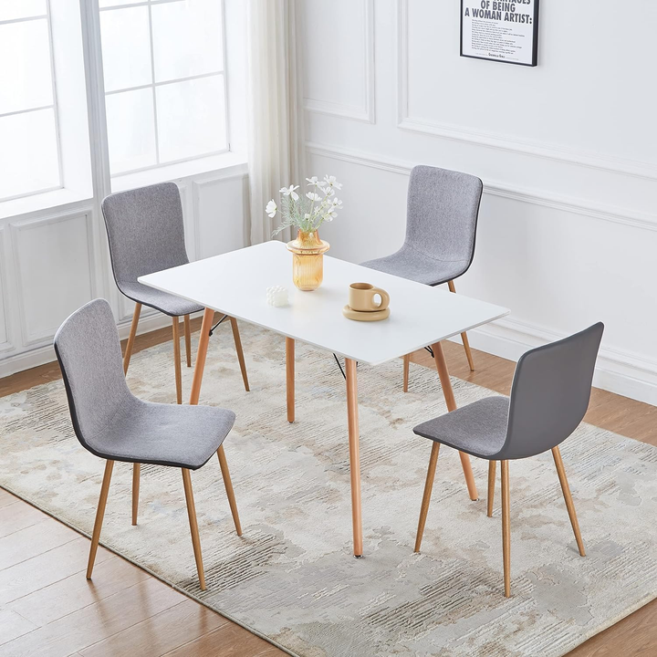 FurnitureR Dining Chairs Set of 4, Fabric Cushion Side Chairs Mid-Back with PU Back and Oak Metal Legs for Kitchen, Dining Room,  Grey/Black