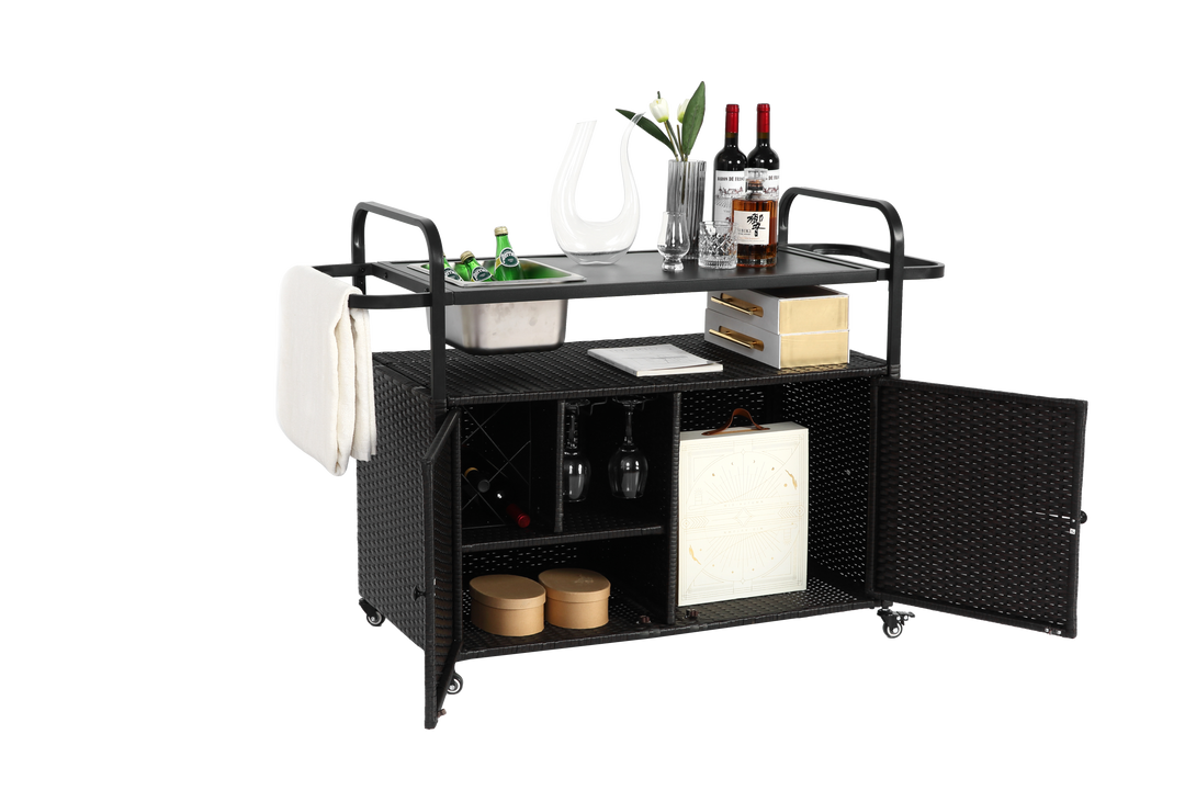 FurnitureR Chariot de Bar Extérieur, Design Moderne, Acier Noir, Utilisation Polyvalente, Solution de Rangement Économe en Espace