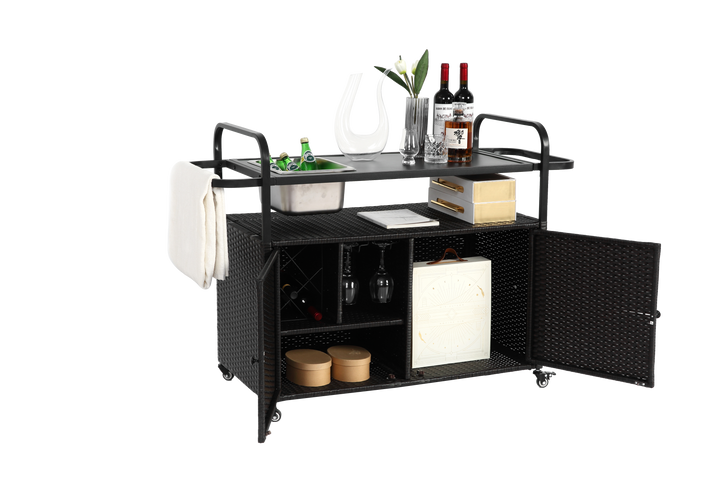 FurnitureR Chariot de Bar Extérieur, Design Moderne, Acier Noir, Utilisation Polyvalente, Solution de Rangement Économe en Espace