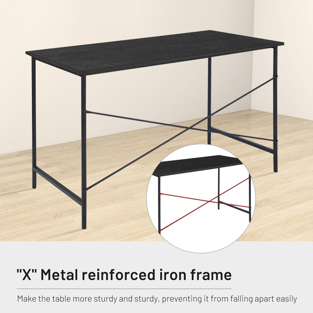 FurnitureR Schreibtisch fürs Homeoffice, 120 cm (47,2 Zoll), schlichter Computertisch mit stabilen Metallbeinen, vielseitiger Schreibtisch für Schüler, Studenten, zum Arbeiten oder Lernen, Schwarz