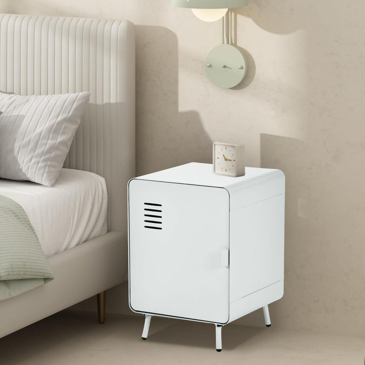 Table de chevet FurnitureR en métal avec une porte, table d'appoint avec étagères de rangement à 2 niveaux pour chambre, salon ou bureau, gris clair 