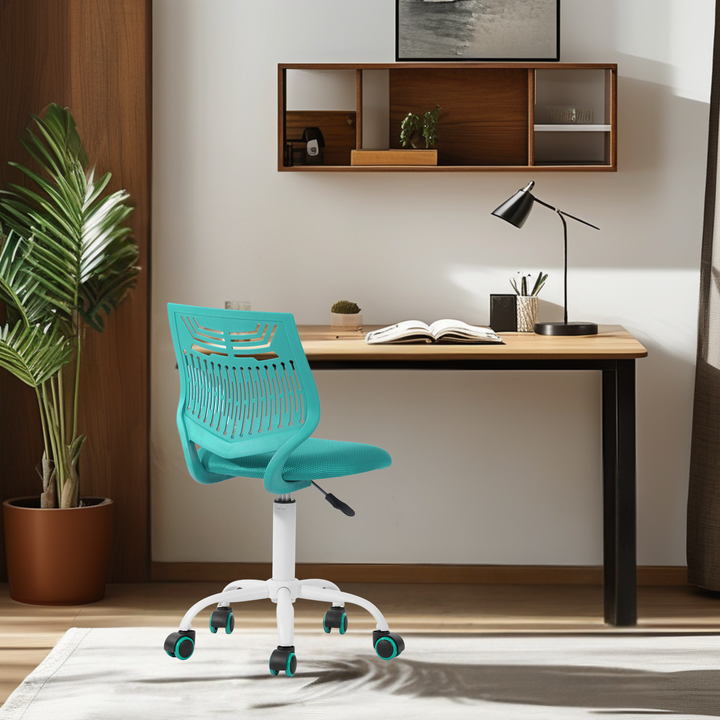 Chaise de bureau FurnitureR sans accoudoirs, réglable, avec coussin rembourré en maille, pivotante et à roulettes, verte.