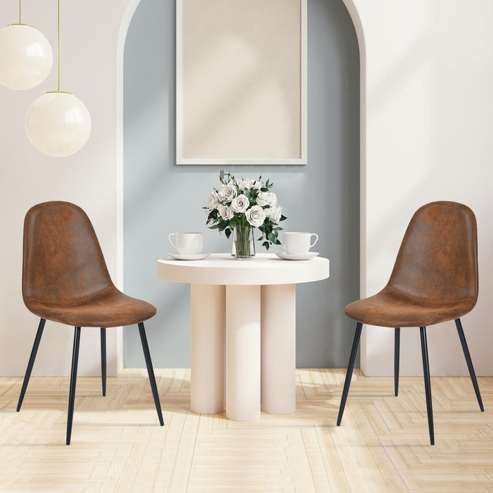 FurnitureR Esszimmerstühle, 4er-Set mit Metallbeinen, bequemem Wildlederbezug, seitlicher Sitzfläche, mittelhoher Rückenlehne und Armlehnen, für Küche, Restaurant und Wohnzimmer, Braun
