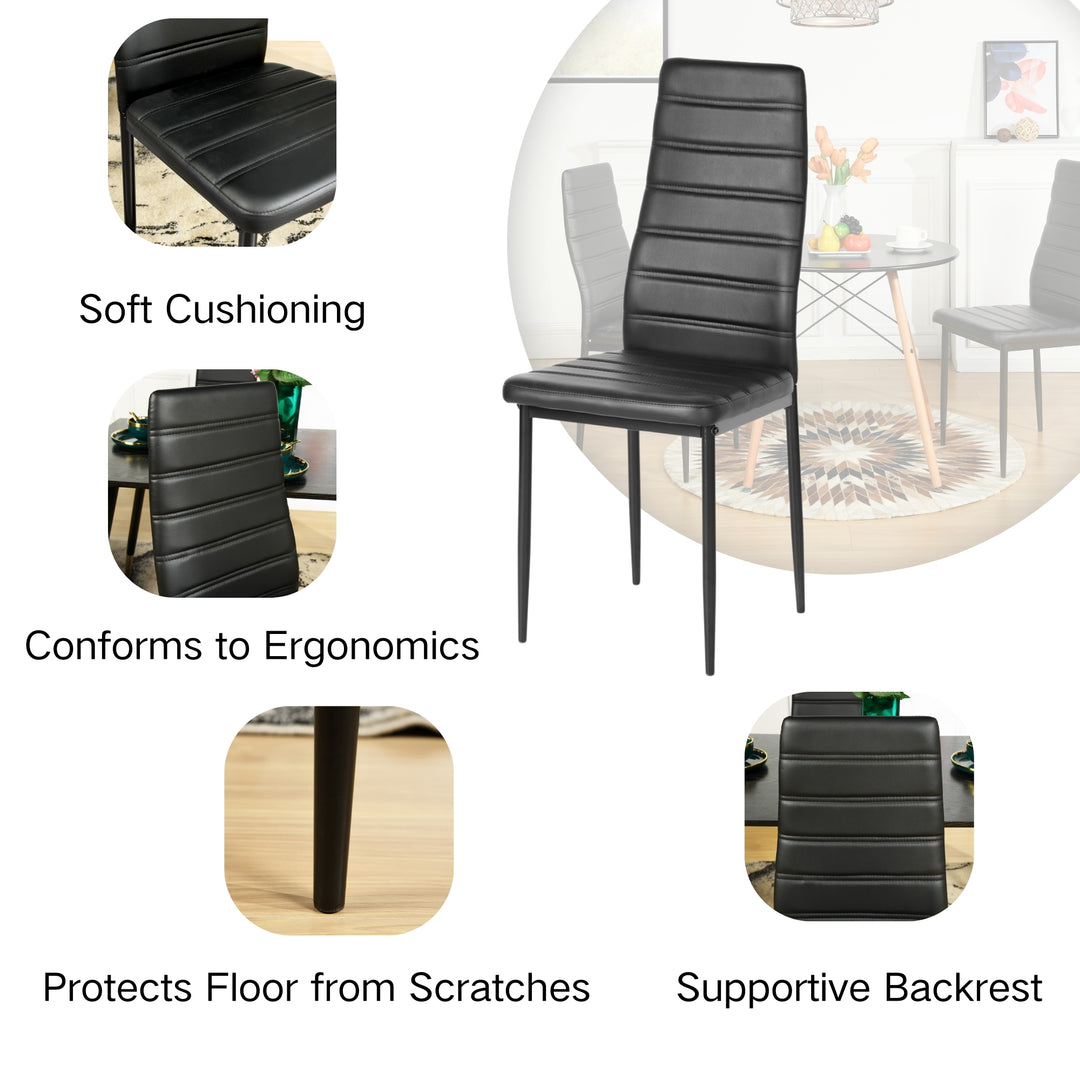 FurnitureR Esszimmerstühle, 6er-Set, PU-Leder, armlose Stühle mit hoher Rückenlehne und Metallgestell, ergonomisch für Küche, Esszimmer und Homeoffice, Schwarz