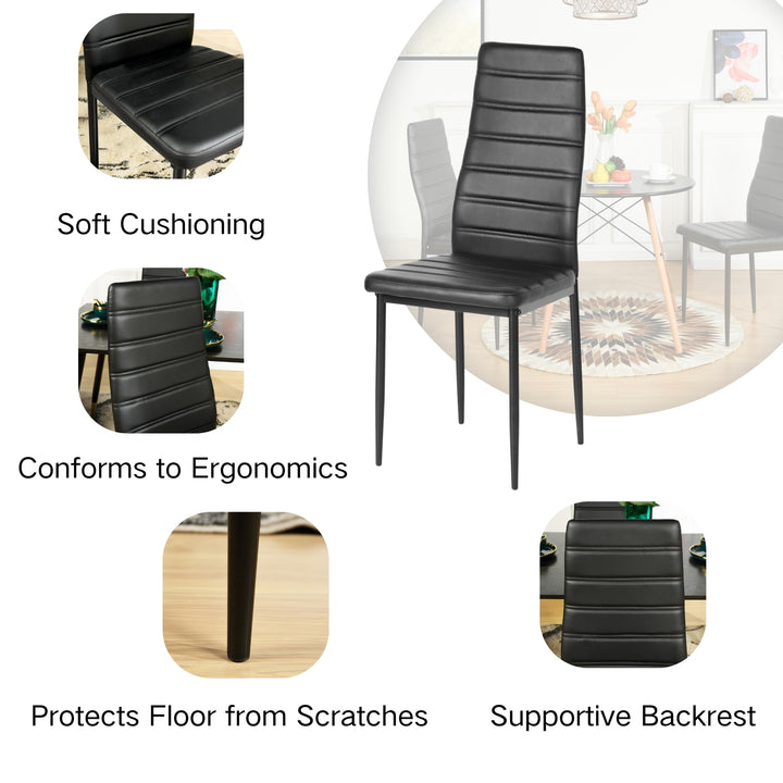 FurnitureR Esszimmerstühle, 4er-Set, PU-Leder, armlose Stühle mit hoher Rückenlehne und Metallgestell, ergonomisch für Küche, Esszimmer und Homeoffice, Schwarz
